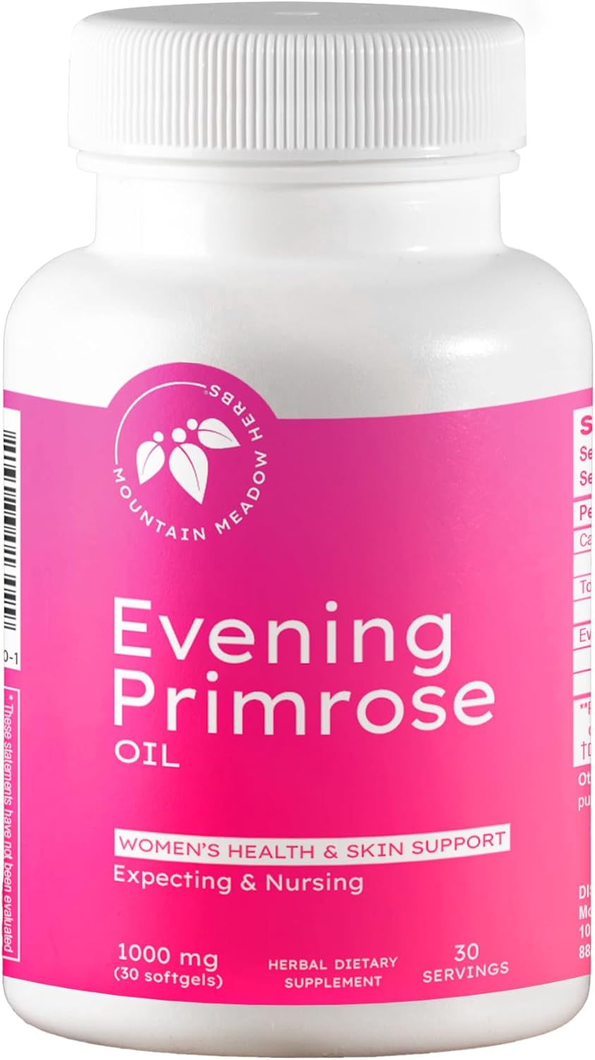 Mountain Meadow Herbs Evening Primrose Oil 1,000mg – Omega-6 Fatty Acids for Women’s Health, Supports Clear Skin & Hormonal Balance, Gluten-Free, Easy-to-Take Softgels (30 Count)