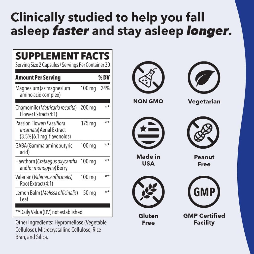 LifeSeasons Rest-ZZZ Melatonin Free - Sleep Support Supplement - Calms Nervous System - Eases Restlessness & Nerve-Related Sleeplessness - Magnesium GABA & Chamomile - 60 Capsules