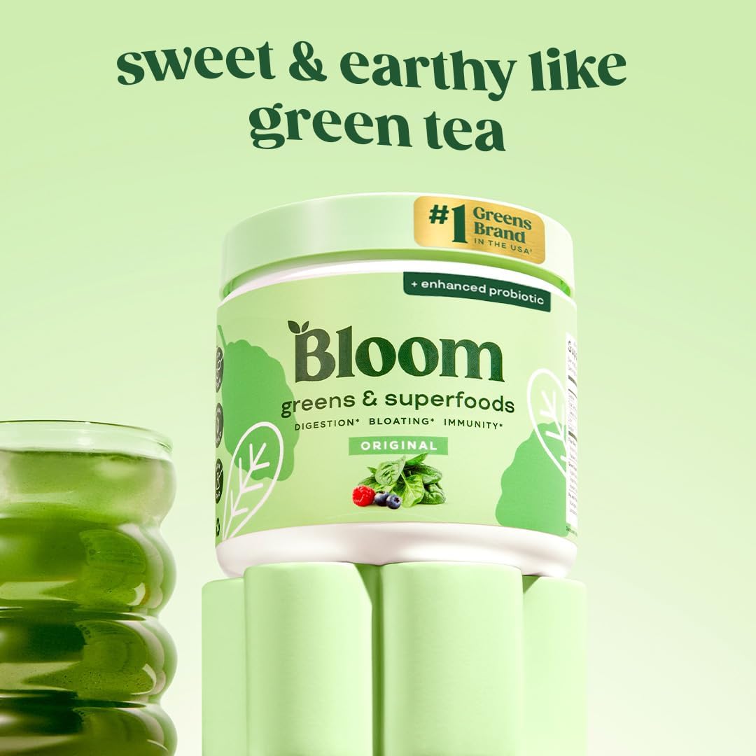 Bloom Nutrition Superfood Greens Powder, Digestive Enzymes with Probiotics and Prebiotics, Gut Health, Bloating Relief for Women, Chlorella, Green Juice Mix with Beet Root Powder, 30 SVG, Original
