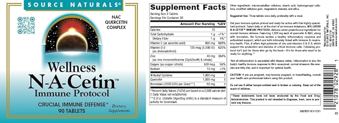 Source Naturals Wellness N-A-Cetin Immune Protocol, Crucial Immune Defense* - 90 Tablets
