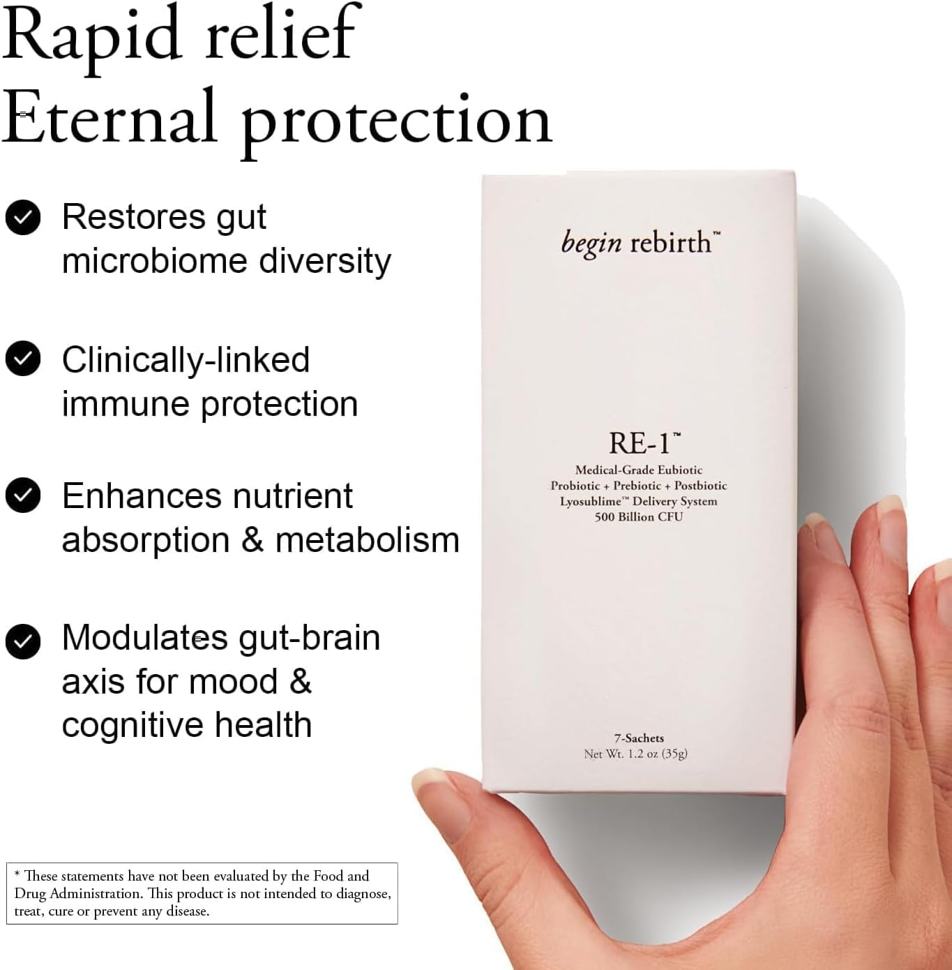 RE-1: 7-Day Gut Reset Powder | 3-in-1 Prebiotic+Probiotic+Postbiotic, 500B CFU Host Strains & 4.5g Fiber | Bloat Relief, Mood & Immune Support | 7 Travel Sachets, Vegan, Japan Crafted