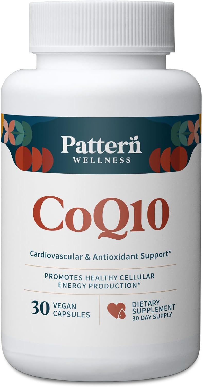 Pattern Wellness CoQ10-200mg Ubiquinone with Bioperine Black Pepper Extract - Cardiovascular & Cellular Energy Production Support - Non-GMO - 30 Vegan Capsules