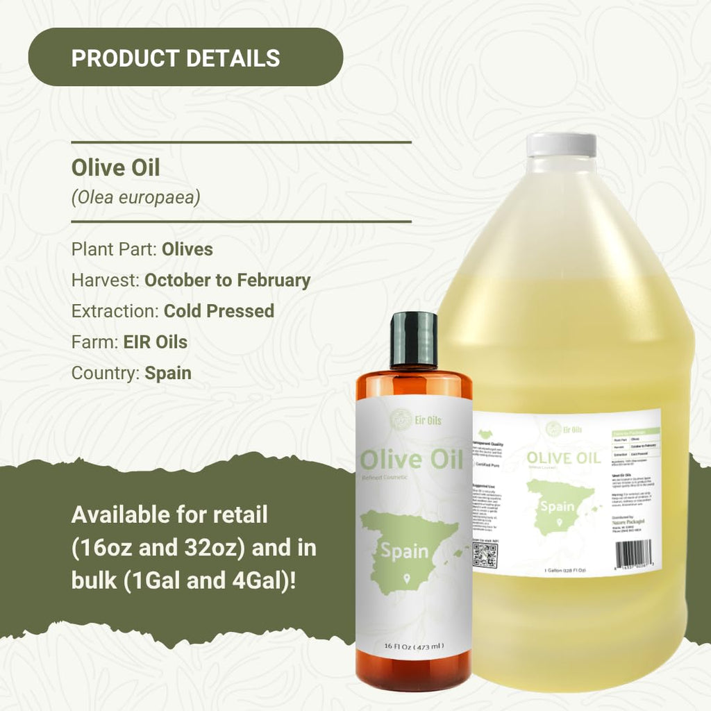 Olive Oil - 100% Pure Cold Pressed Natural Olive Oil (Aceite de Oliva) for Essential Oils Dilution, Massage & Skincare - Premium Grade (16oz)