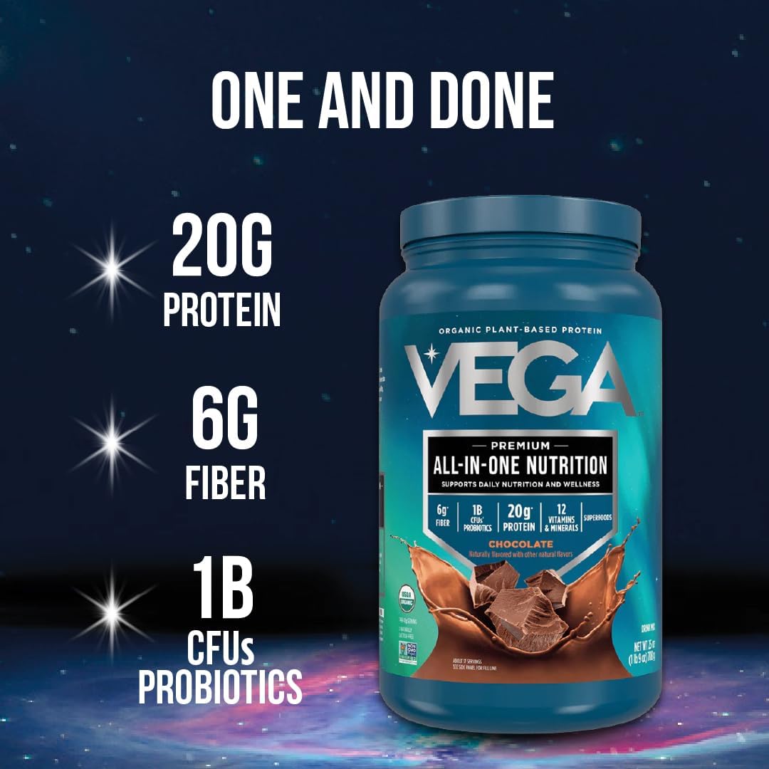 Vega Organic All-in-One Vegan Protein Powder, Chocolate - Superfood Ingredients, Vitamins for Immunity Support, Keto Friendly, Pea Protein for Women & Men, 14.7 oz (Packaging May Vary)