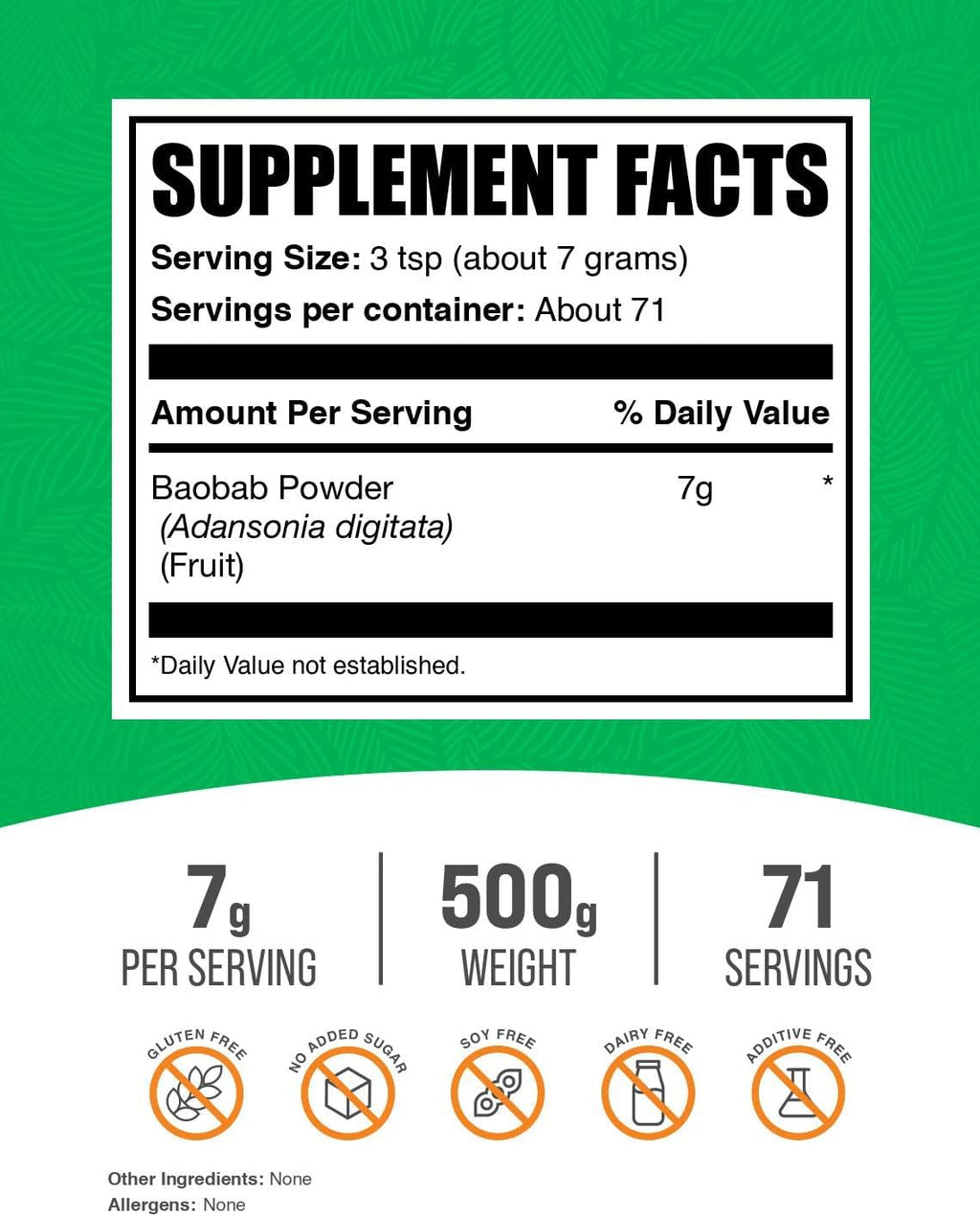BulkSupplements.com Baobab Fruit Powder - Baobab Supplement, Antioxidant Supplement - Gluten Free, 7g per Serving, 500g (1.1 lbs) (Pack of 1)