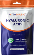 Vitamatic Hyaluronic Acid Powder 200mg - Supports Healthy Connective Tissue and Joints - Promote Youthful Healthy Skin - 100 Gram