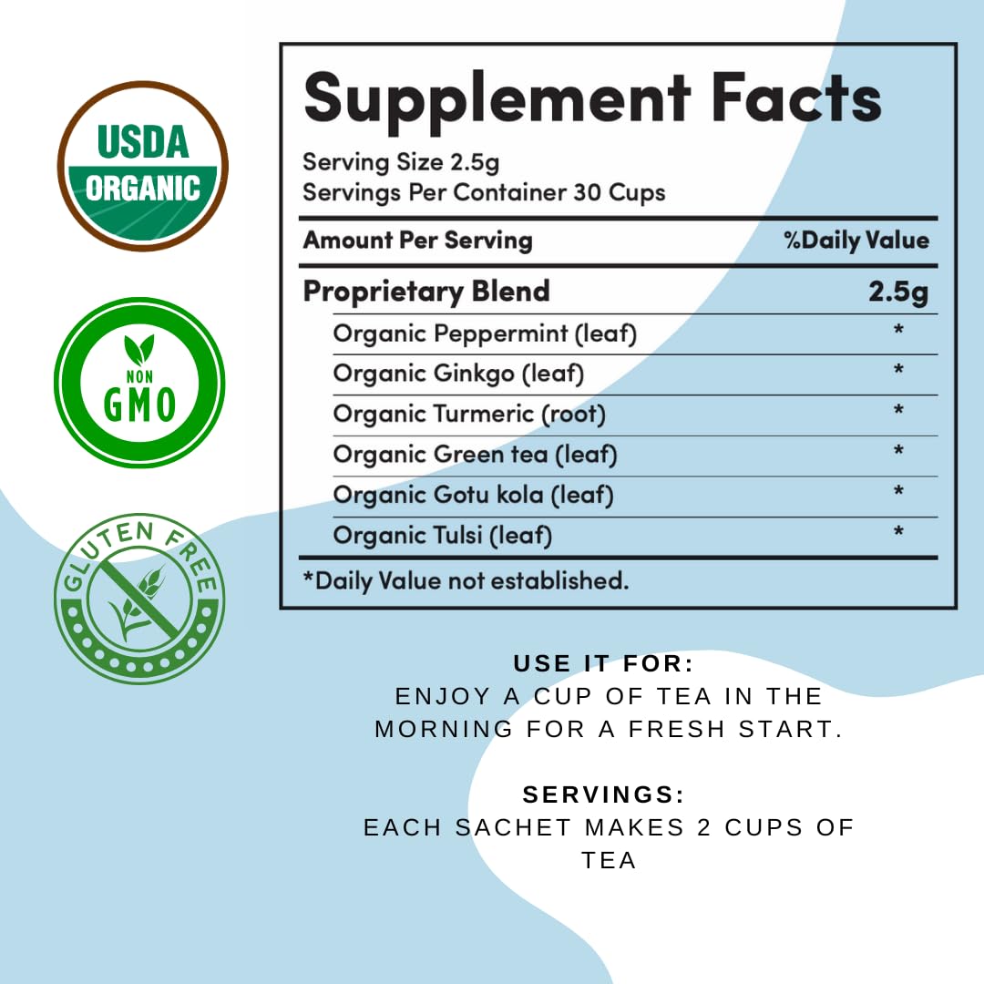 Brain Fog Tea for Herbal Focus & Memory, AIP AutoimmuniTea Protocol Diet Compliant Foods, Whole 30, Paleo Friendly - Nootropics Support Herbs Gingko Biloba, Peppermint, Gotu Kola