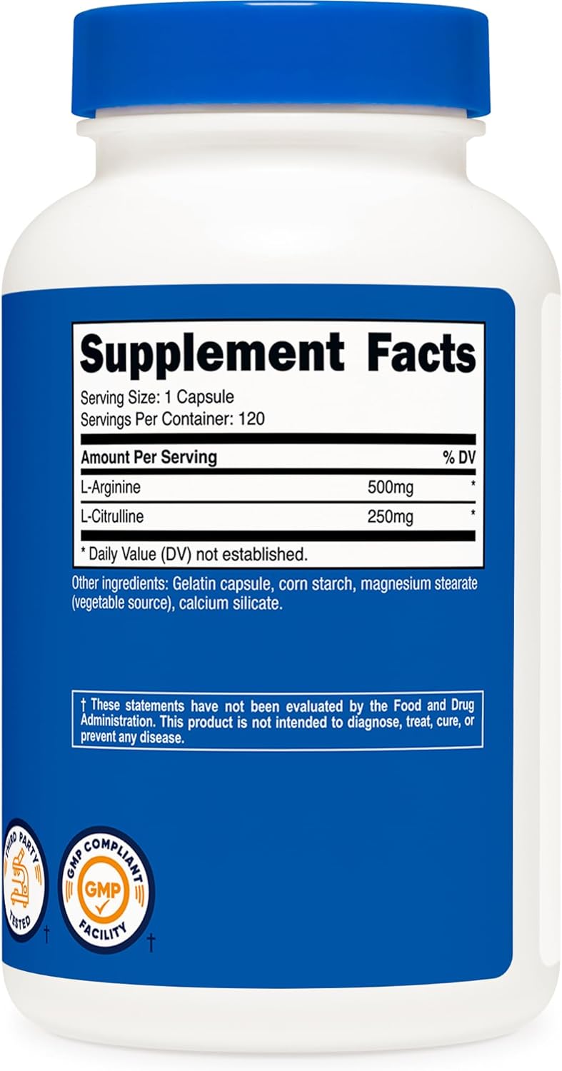 Nutricost L-Arginine L-Citrulline Complex 750mg, 120 Capsules - Non-GMO