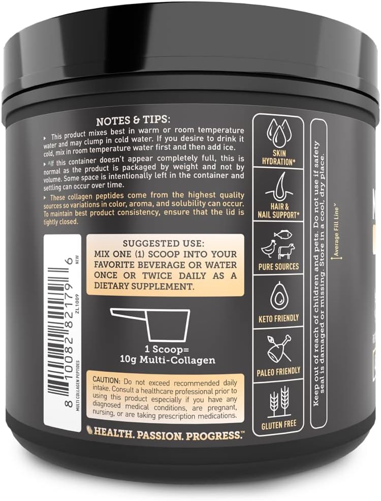 Premium Multi Collagen Peptides Protein Powder (1, 2, 3, 5 & 10) with Vitamin C, Biotin, Hyaluronic Acid, for Hair Skin and Nails - Marine, Bovine, Chicken & Eggshell (Vanilla, 45 Servings)