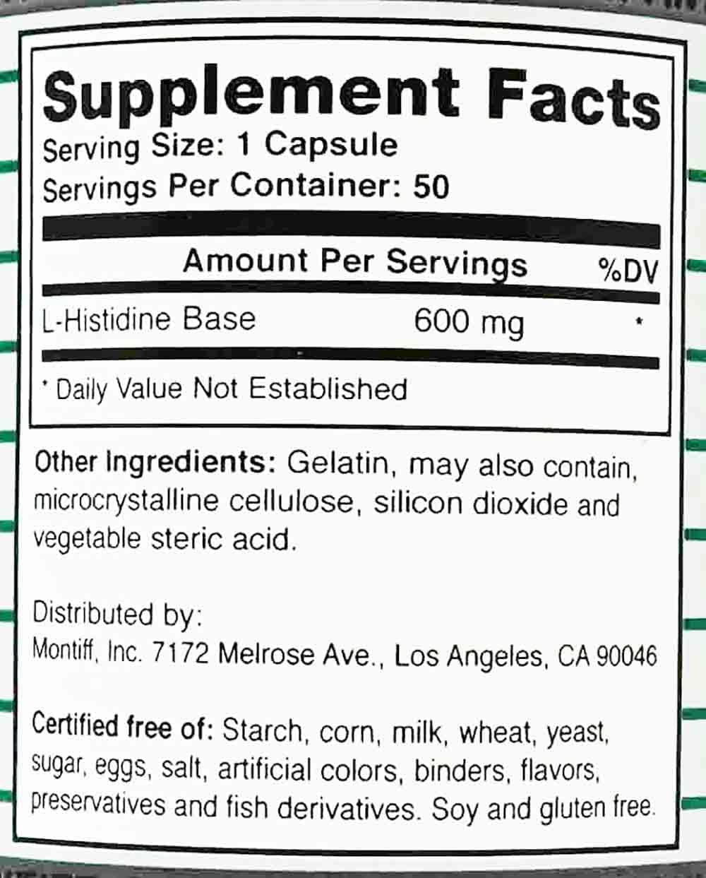 Pure L-Histidine 600 mg 50 caps