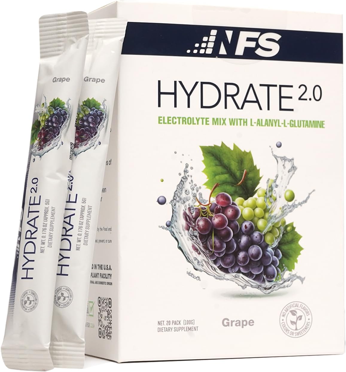 Hydrate 2.0 Electrolytes Hydration Powder Packets – Advanced Hydration & Recovery Formula with L-Alanyl-L-Glutamine | Faster Hydration & Performance Recovery | 20 Packets (Grape)