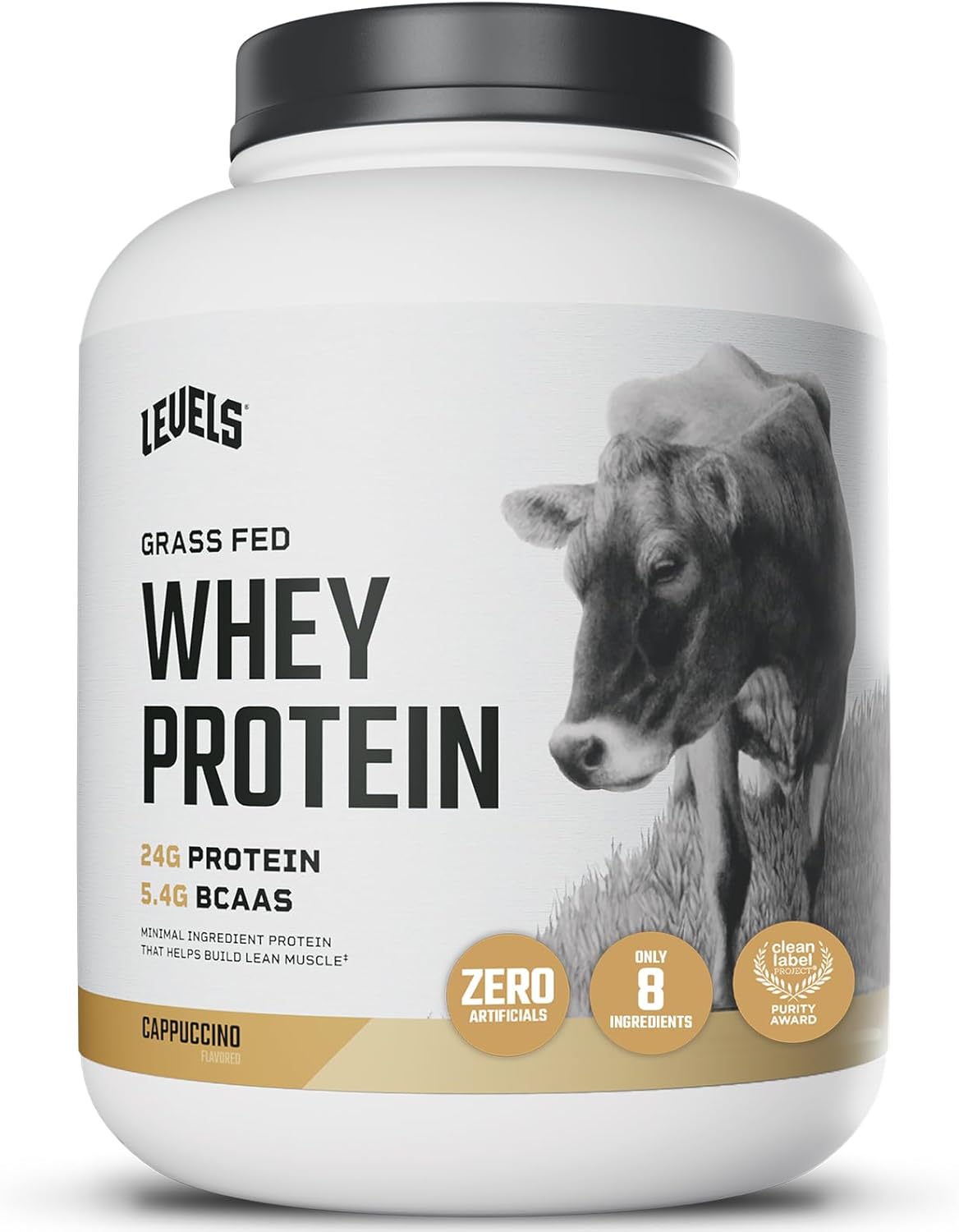 Levels Grass Fed Whey Protein Powder, No Artificials, 24G of Protein, Cappuccino, 5LB
