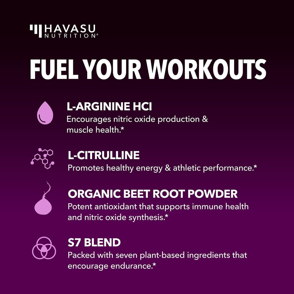 L-Arginine Powder - Nitric Oxide Supplement for Men and Women with L-Citrulline and Beet Root - Pre and Post Workout Support for Endurance and Recovery - Mixed Berry Flavor, 1 Month Supply (30 Scoops)