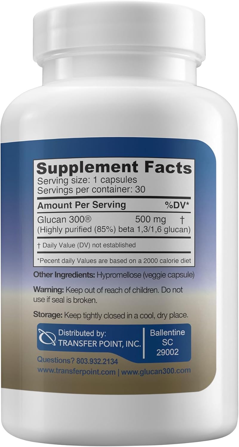 Immune Support Supplement Highly Purified Beta Glucan 500 mg (beta glucan Fiber) (500mg beta glucan Powder per Capsule)