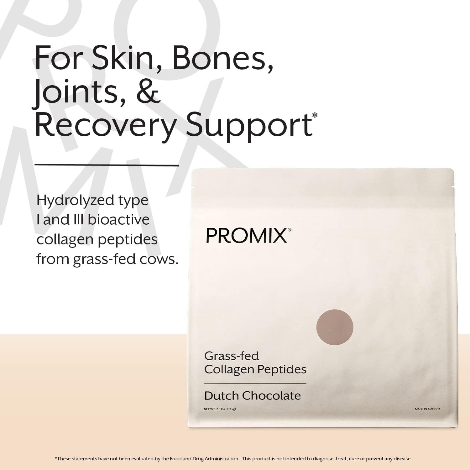 ProMix Nutrition Collagen Peptides, Chocolate - Hydrolyzed Collagen Protein Promotes Healthy Skin, Bones, Joints & Recovery Support - Add to Shakes, Smoothies - 2.5 Pound (Pack of 1)