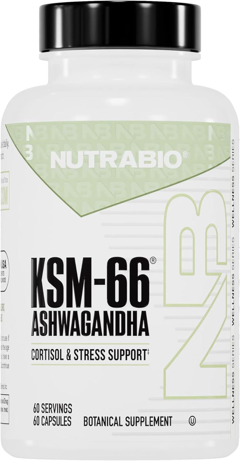 NutraBio Ashwagandha KSM-66 | Ashwaganda Herbal Supplement for Stress, Mood, & Performance | 600 MG of Clinically Studied KSM66 60 Capsules