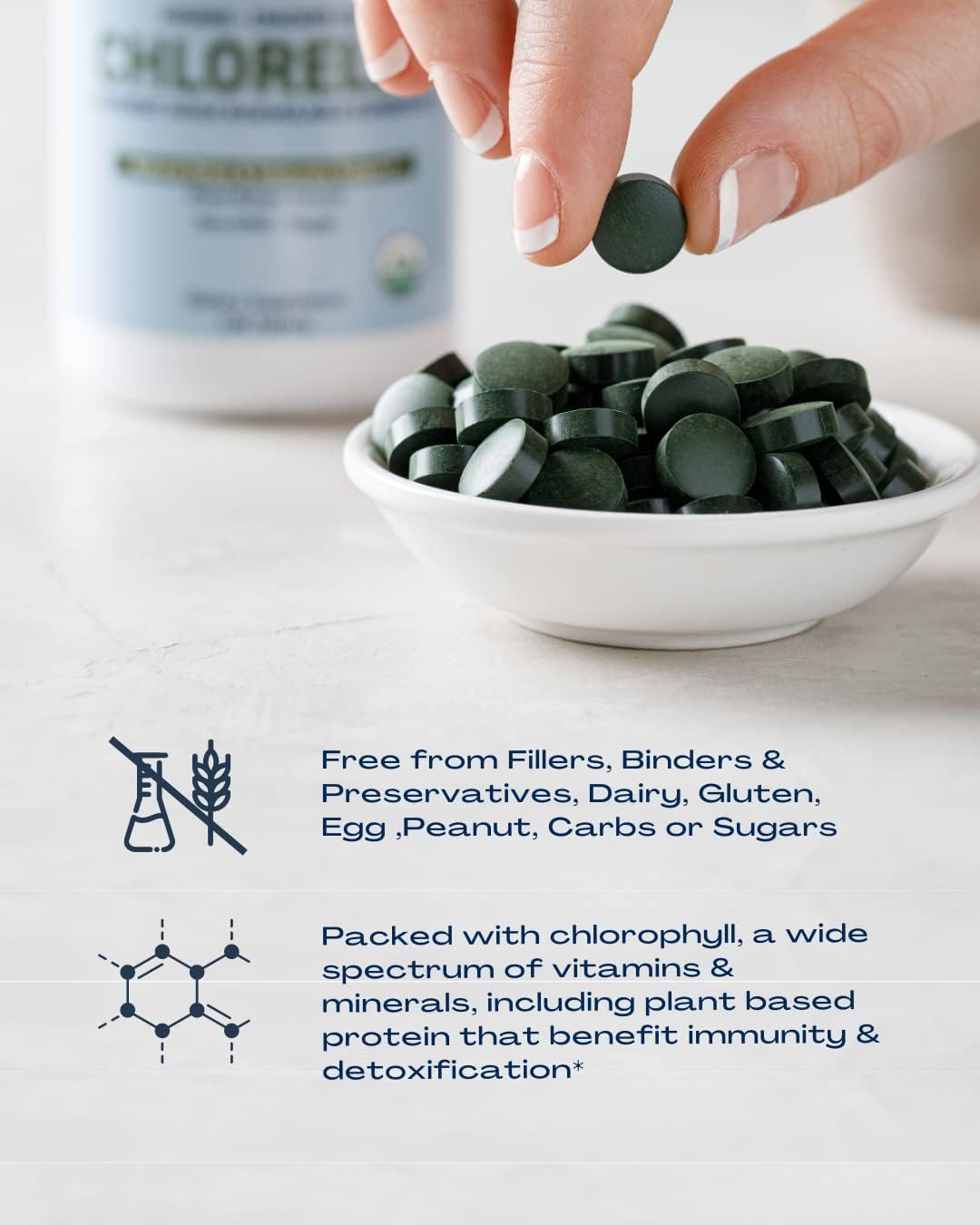 BioOptimal Organic Chlorella Tablets - Organic, Non-GMO, No Additives or Fillers - 500mg Premium Quality Dietary Supplement with Vitamins, Minerals, & Antioxidants (120 Tablets)