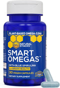 NATURAL STACKS Smart Omegas - Omega 3 Supplement w/ 200mg DHA & 200mg Blue Spirulina - Plant Based Algae Oil Omega 3 Supplement - Fish Oil Free Antioxidant Support - 30 Blue Spirulina Capsules