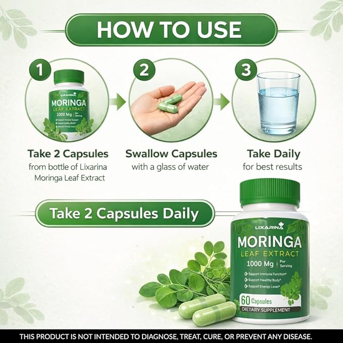 Moringa Capsules | Moringa Powder Organic | Moringa Supplement | Moringa Leaf Extract Powder | 1000MG Complete Green Superfood 60 Count (Pack-5)