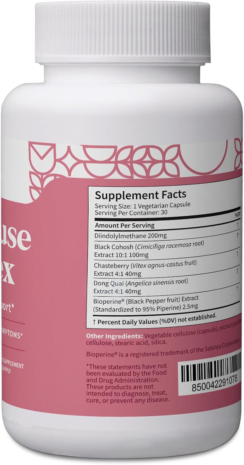 Pattern Wellness Menopause Complex Supplement - Natural Menopause Support for Hot Flashes, Mood Swings, Hormone Balance - Formulated with Bioperine® - 3rd Party Lab Tested - 30 Vegan Capsules