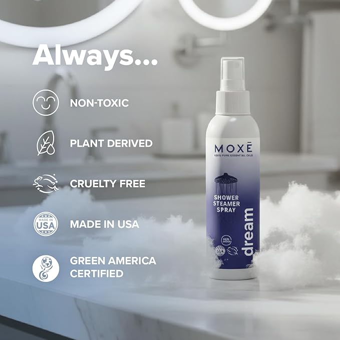MOXĒ Dream Lavender & Chamomile Shower Steamer Spray, 100% Natural Certified Essential Oils, Bath Relaxation, Made in USA, 4 Ounces (2 Pack)