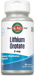 KAL Lithium Orotate 5mg | Low Serving of Chelated Lithium Orotate for Bioavailability & Mood Support | in Organic Rice Bran Extract Base | 60 VegCaps