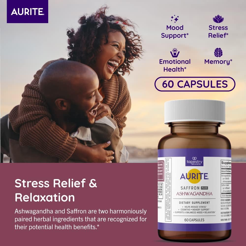 Saffron Supplement | Stress Management, Herbal Mood Support, Long-Term Memory, for Women & Men. (60 Count (Pack of 1), Saffron + Ashwagandha)