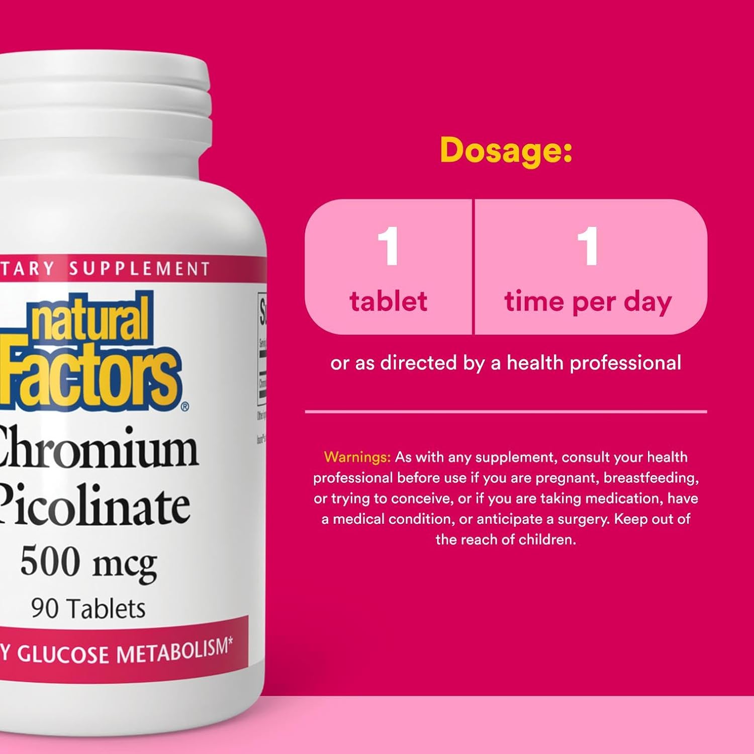 Natural Factors Chromium Picolinate, 500 mcg, 90 Tabs (Pack of 4)