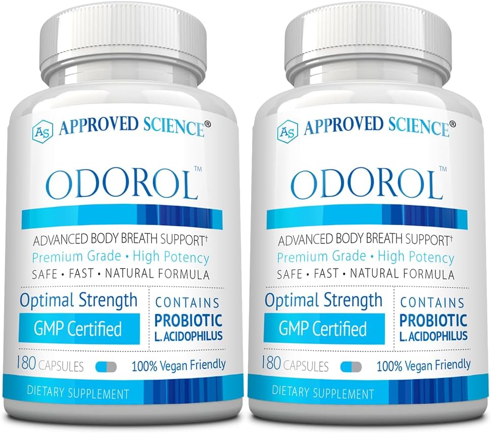 Approved Science Odorol - 180 Capsules - Freshen Bad Breath and Body Odor - Contains L.acidophilus, Green Tea, Magnolia Bark, Peppermint Oil, and Fennel - Pack of 2