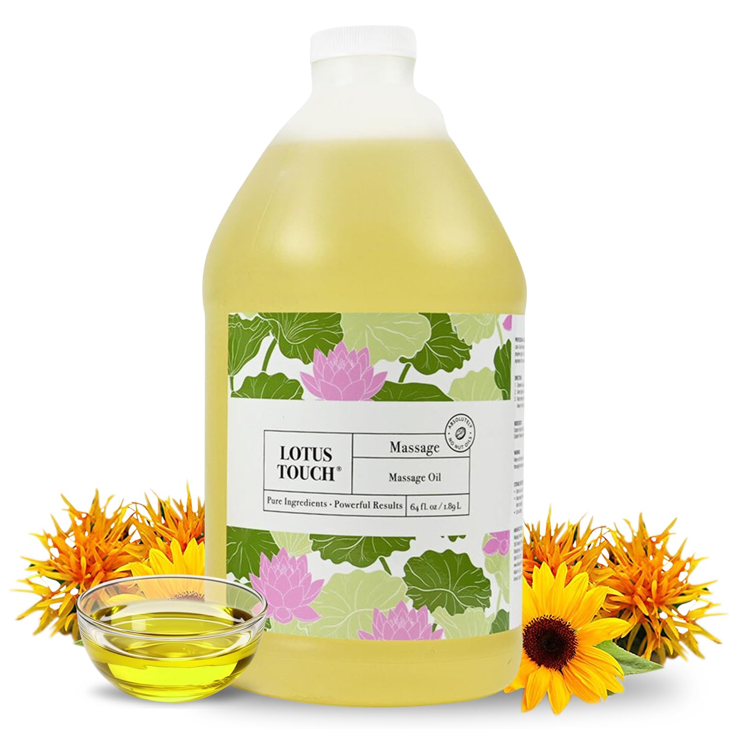Organic Naturals Massage Oil by Lotus Touch - 100% Certified Organic - High Glide, Easy Workability - Pure Flax Seed, Olive Oil, Jojoba Oil, Shea Butter, Vitamin E Nourish and Protect Skin 1/2 Gallon