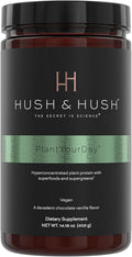 Hush & Hush PlantYourDay, Vegan Super Greens with Pea Protein Powder Contains Broccoli, Fiber, Magnesium, Folic Acid, Cinnamon, Psyllium Husk Powder, Prebiotics and Probiotics, Gluten Free - 14.18 oz