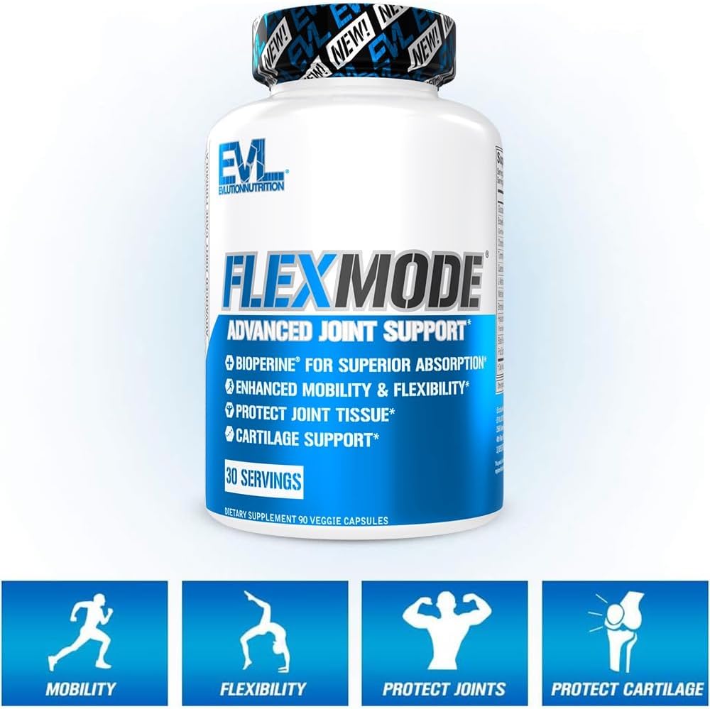 Evlution High Absorption Joint Support Supplement FLEXMODE Joint Supplement with Advanced Joint Vitamins Including Glucosamine Chondroitin MSM Boswellia and Hyaluronic Acid - 30 Servings