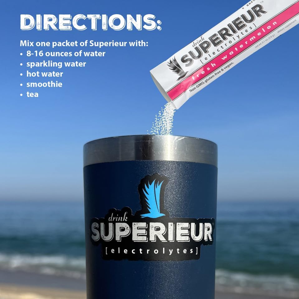 Superieur Electrolyte Powder Packets - Vegan Electrolyte Hydration Powder w/Sea Minerals - Keto Friendly, Non-GMO, Zero Sugar Electrolyte Supplement-Healthy Sports Drink -Sampler Pack (20 Packets)