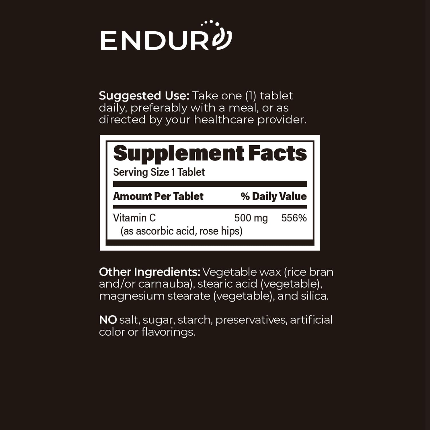 Endur ENDUR-C Vitamin C with Rose HIPS, Supports Collagen Production, Antioxidant Protection & Gentle Digestion, Gluten Free, 500mg (90 Tablets)
