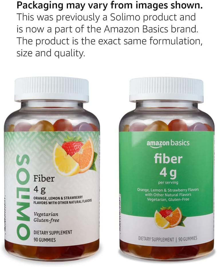 Amazon Basics Fiber Gummies for Digestive Health and Regularity, Orange, Lemon & Strawberry Flavors, 90 Count, Pack of 1 (Previously Solimo)