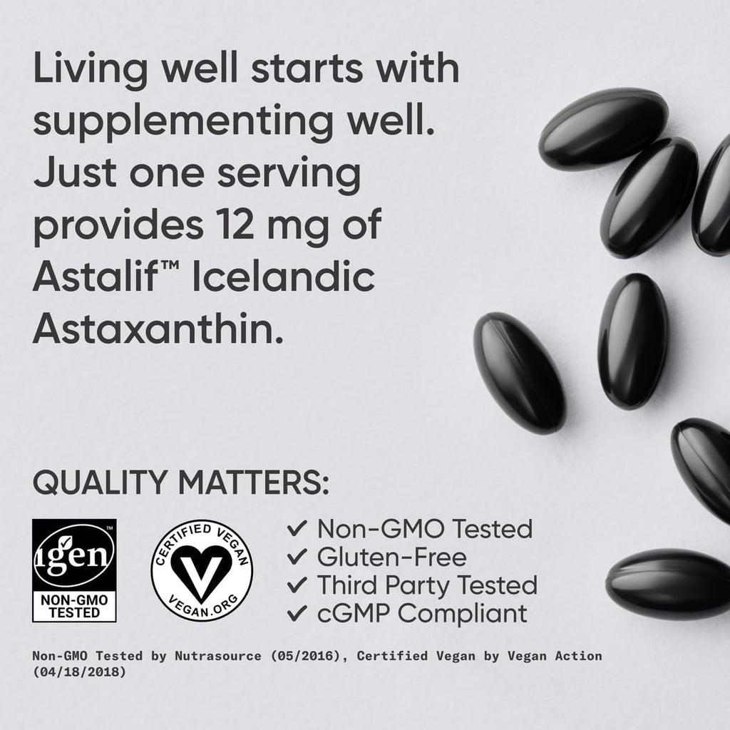 Sports Research Vegan Icelandic Astaxanthin 12mg with Organic Coconut Oil | Vegan Certified & Non-GMO Project Verified Dietary Supplement - 60 Veggie Softgels (2 Month Supply)