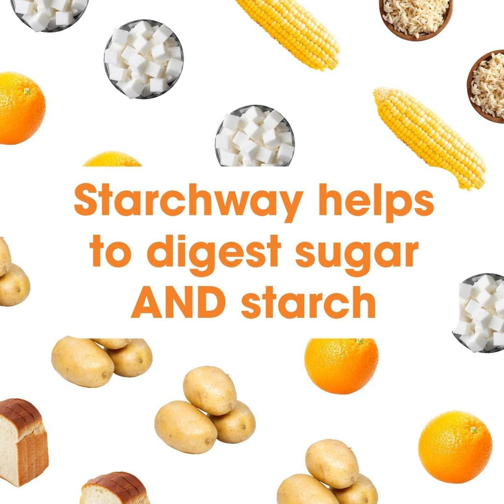 Starchway Digestive Enzymes - 50 capsules | Supplement for Starch & Sucrose Intolerance | Helps Digest Sugars & Starchy Foods | Invertase & Gluco-Amylase Enzymes | Pure & Vegan | Low FODMAP