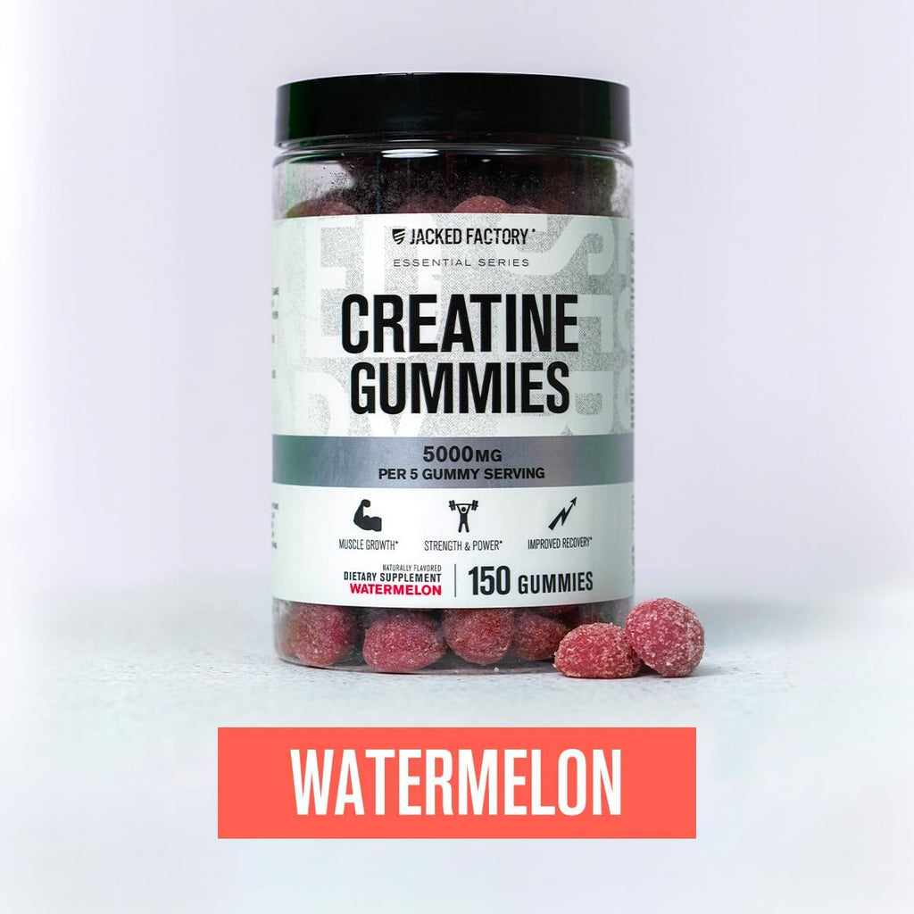 Jacked Factory Creatine Monohydrate Gummies 5g Daily Dose (1g per Gummy) - Creatine Gummy for Men and Women, Vegan-Friendly, Travel-Friendly, Third-Party Tested - 150 Gummies, Watermelon