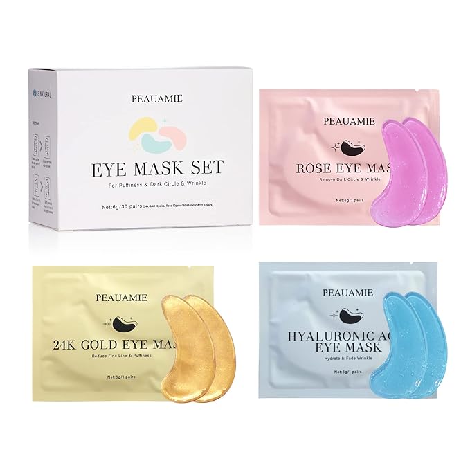 Under Eye Patches Gold and Hyaluronic Acid for puffy eyes,Rose Eye Masks for Dark Circles and Puffiness skin care Smooth Wrinkles products 30 Pairs