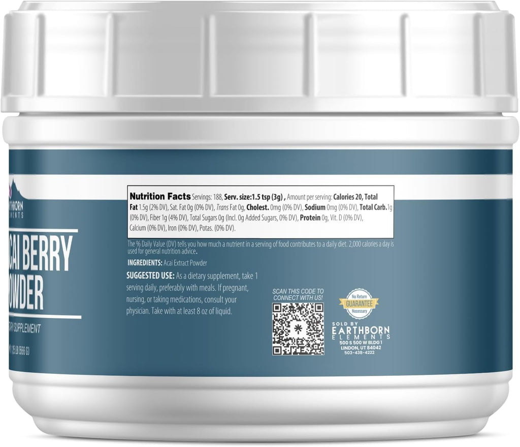 Earthborn Elements Acai Berry Powder, 1.25 lb, Superfood, Smoothies & Shakes