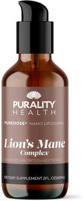 PURALITY HEALTH Lion’s Mane Complex, Nano Liposomal, Maximum Absorption for Brain Health, Memory, Focus & Nerve Support, with Reishi, Cordyceps, Maitake, 30 Day Supply