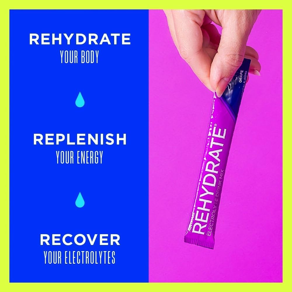 AdvoCare Rehydrate - Electrolyte Drink Mix - Includes Magnesium, Sodium, Potassium & Calcium - Antioxidant & Amino Acid Fortified - Hydration & Recovery - Grape, 15 Stick Packs (6.3 oz)