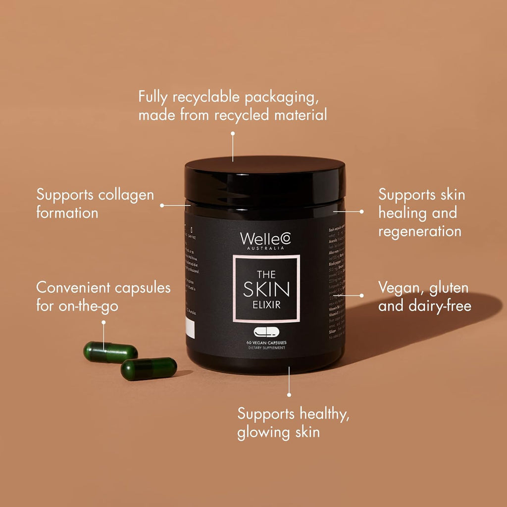 WelleCo, The Skin Elixir + The Hair Elixir, Vegan Beauty Supplements Bundle, Promotes Hair Growth & Reduces Breakage, Supports Healthy Skin & Collagen Formation, 60 Capsules Each