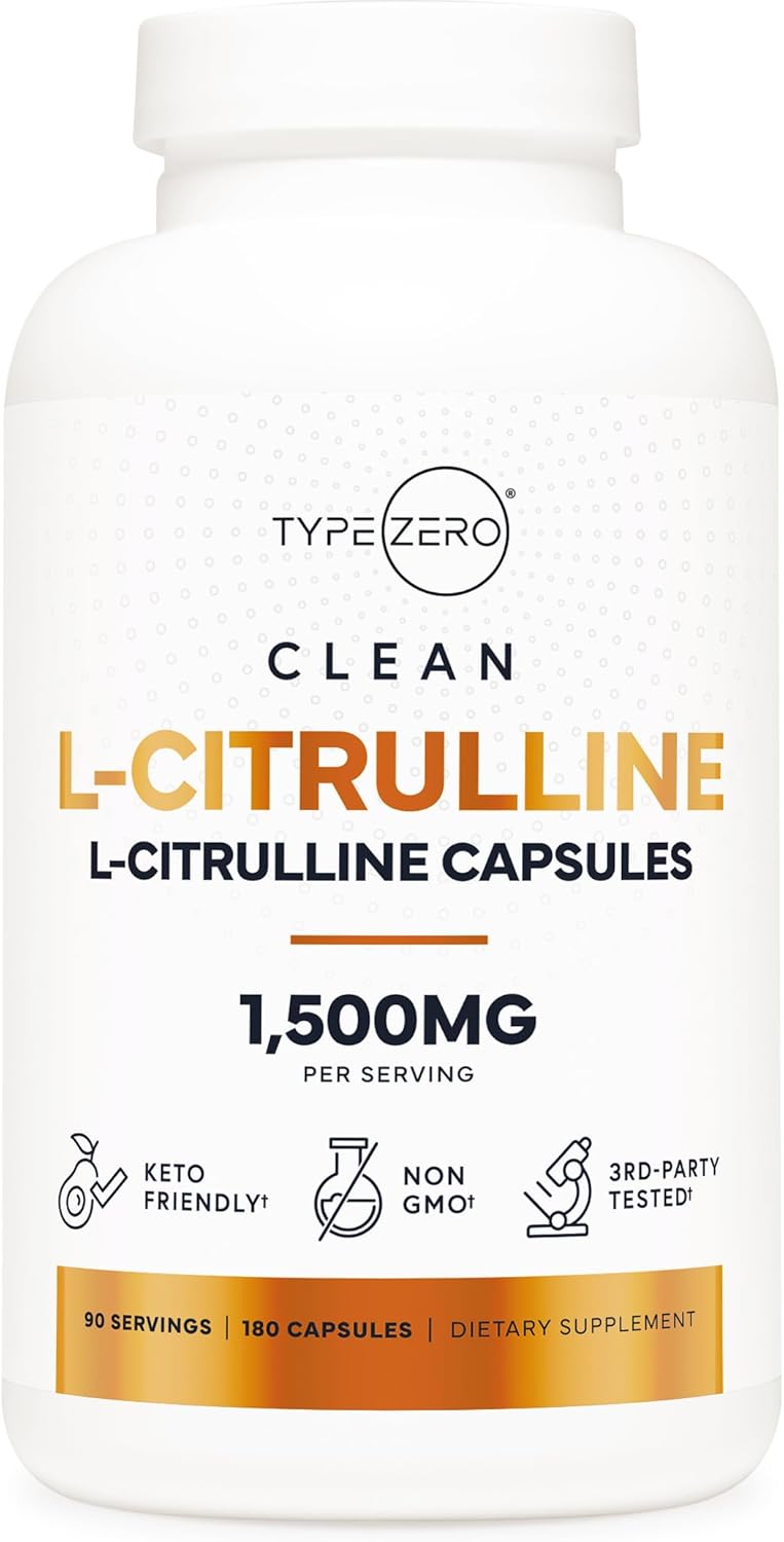 Type Zero L-Citrulline Capsules (180 Capsules) (1500 mg per Serving) - GMO-Free