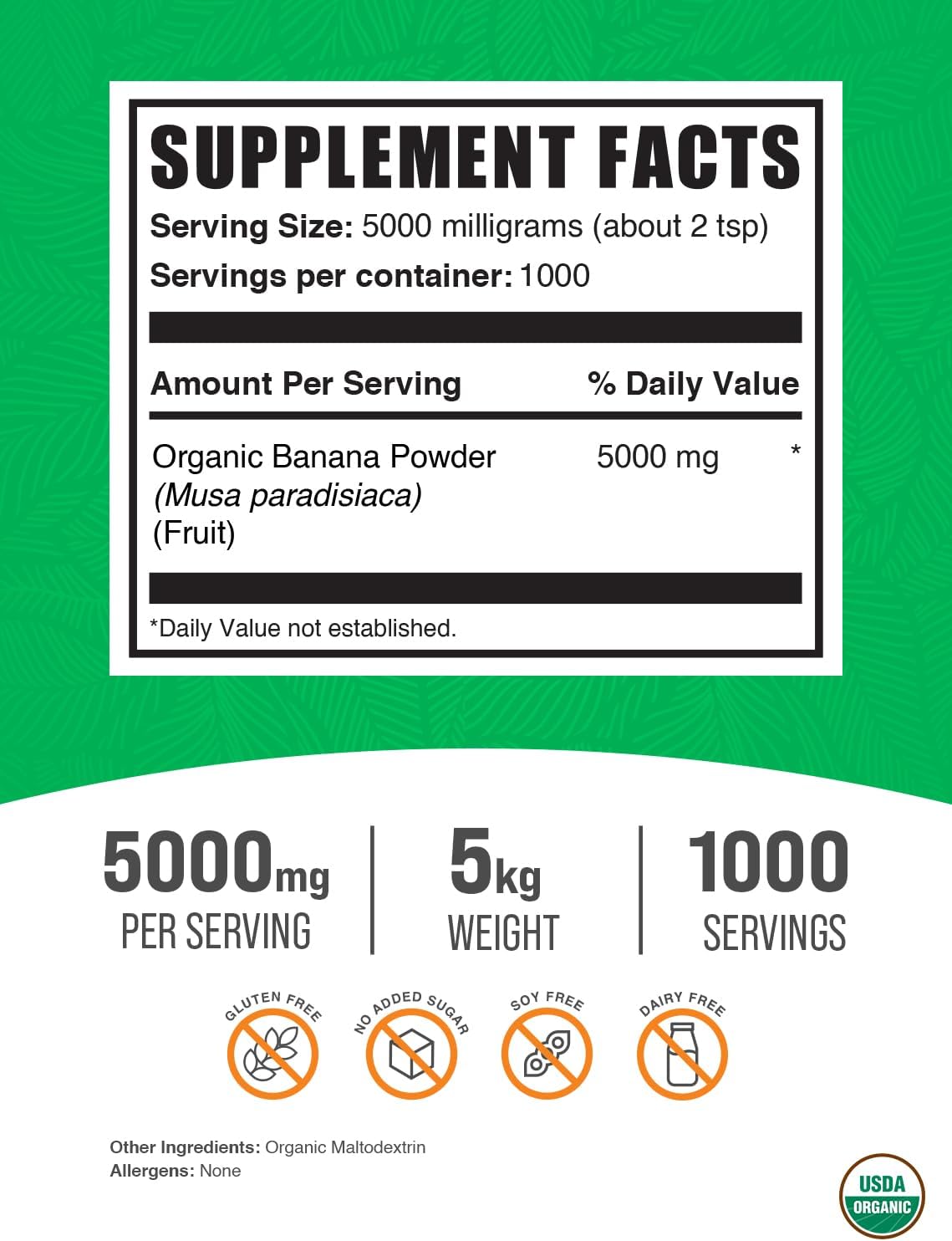 BulkSupplements.com Organic Banana Powder - Fruit Powder - Banana Flavoring Powder - Smoothie Powder - Dried Bananas Powder (5 Kilograms - 11 lbs)