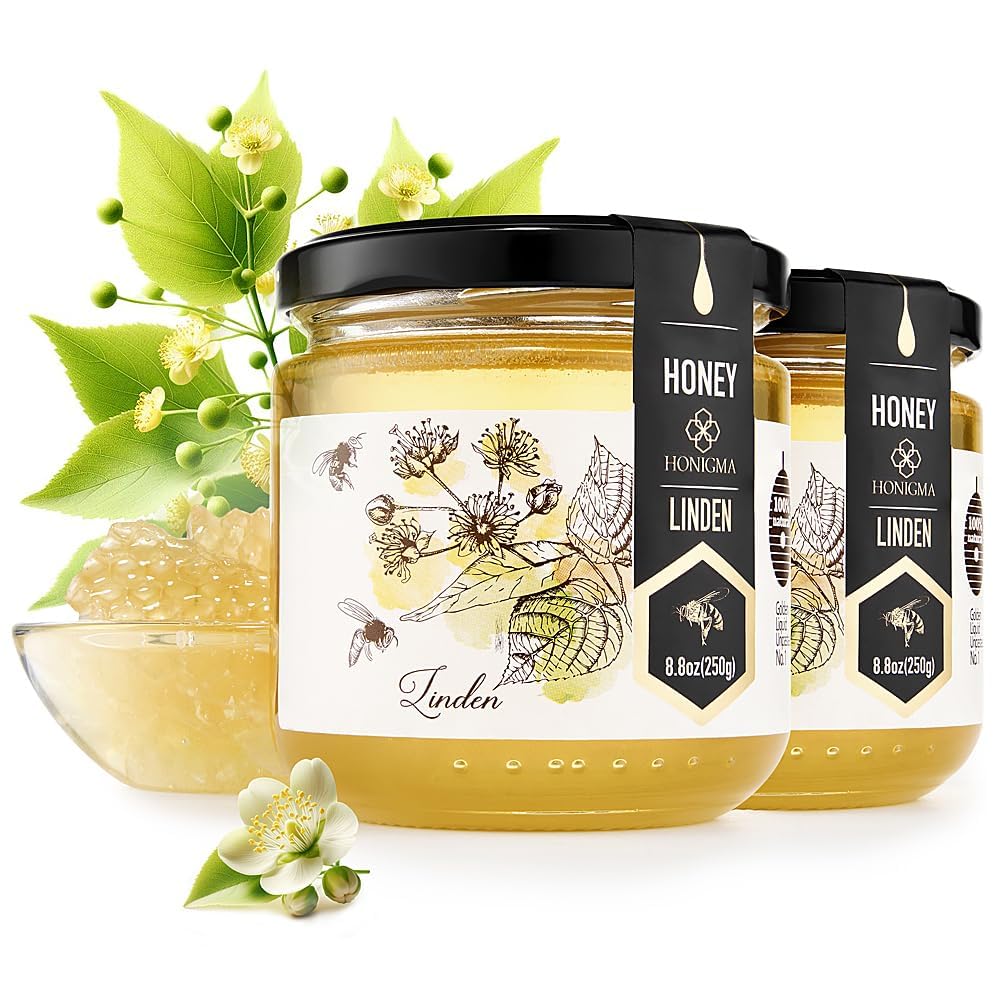 HONIGMA® Raw Linden Honey | Exquisite Taste | 100% Pure | Unpasteurized | Unfiltered | Partially crystallized | 250g/8.8oz