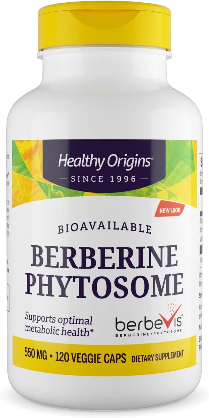 Healthy Origins Berberine Phytosome 550 mg (Berbevis), Berberine Supplement for Metabolic Support, Non-GMO, Vegan, 120 Veggie Caps