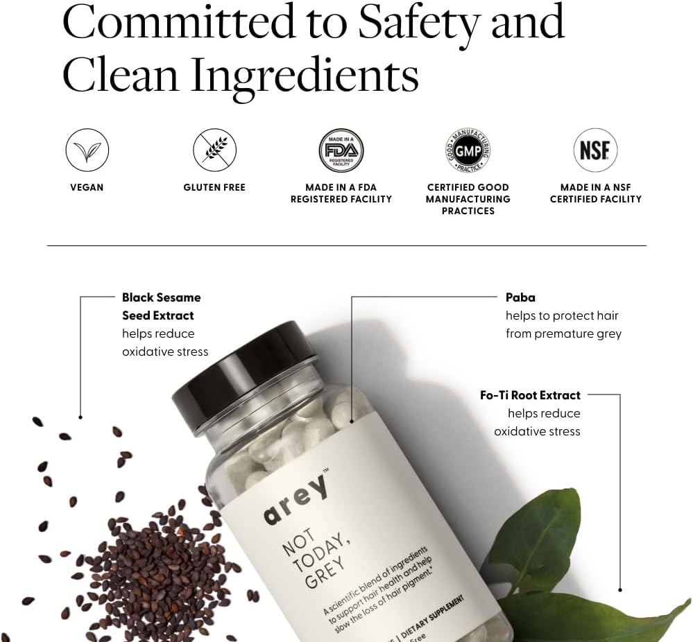 Not Today, Grey Daily Hair Supplement | Slows Grey Hair Growth & Repigment | Promotes Healthier, Thicker Hair | Biotin, B +D Vitamins & Proprietary Complex | Vegan & Gluten Free (1 Month Supply)