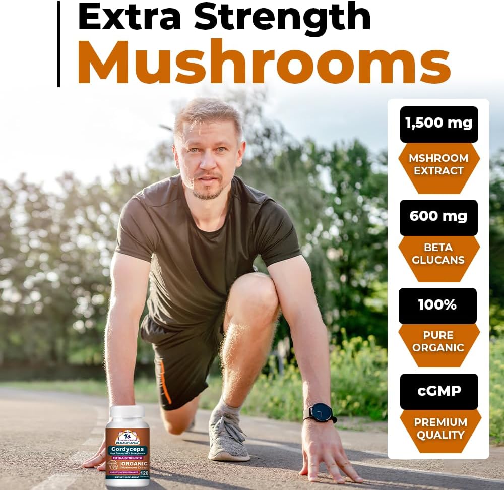 Cancer Sciences Cordyceps Mushroom Supplement Capsules - 1,500mg Organic Mushroom Complex for Wellness, High Potency 40% Beta-Glucans, Immune Support Supplement for Energy & Stamina Booster, 120 Count