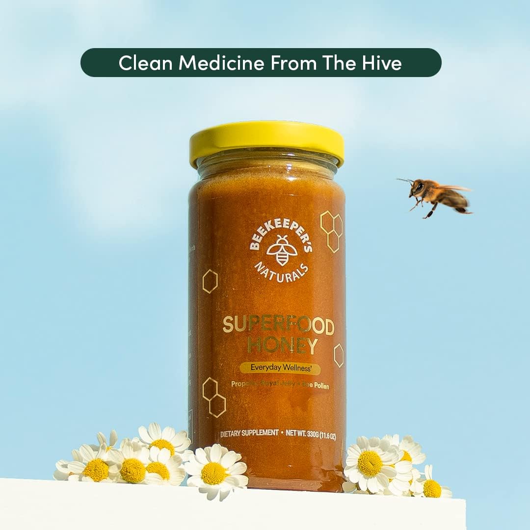 Superfood Honey by Beekeeper's Naturals - Bee Pollen, Royal Jelly, Propolis, Honey - Natural Energy, Immune Support, Mental Clarity, Athletic Performance (4.4 oz)